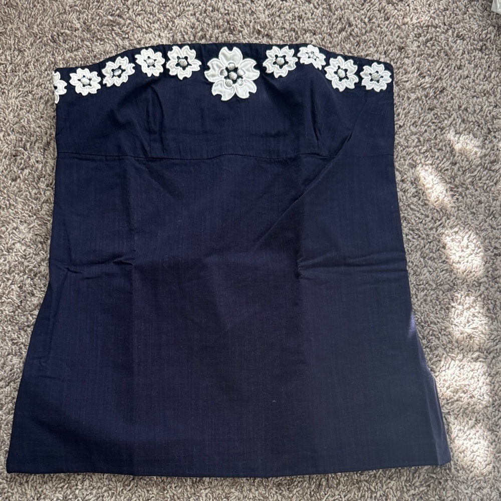J. Crew Navy Tube Top with White Appliqué Accents